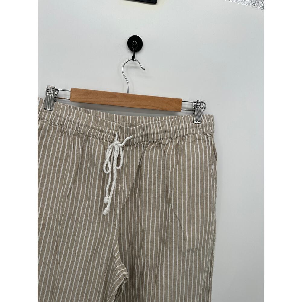 beachlunchlounge Cream linen blend Cropped Wide Leg Pants Women Sz L Resort Boho - Picture 5 of 6